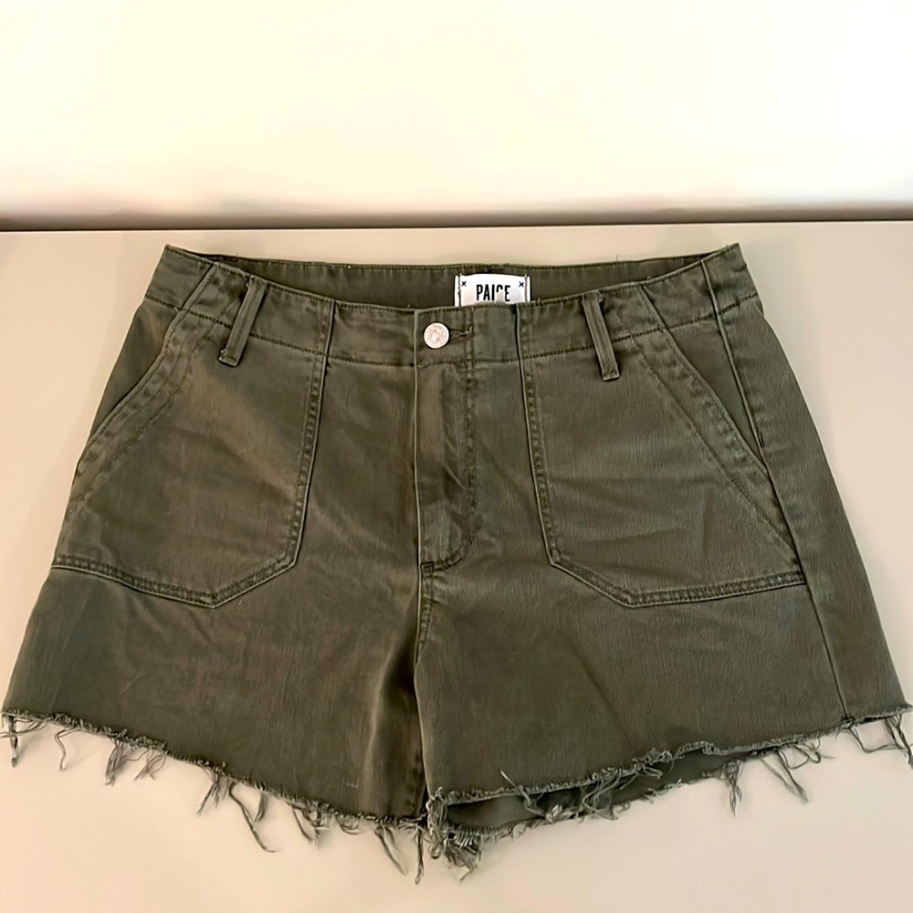 Paige high waisted army green soft denim shorts